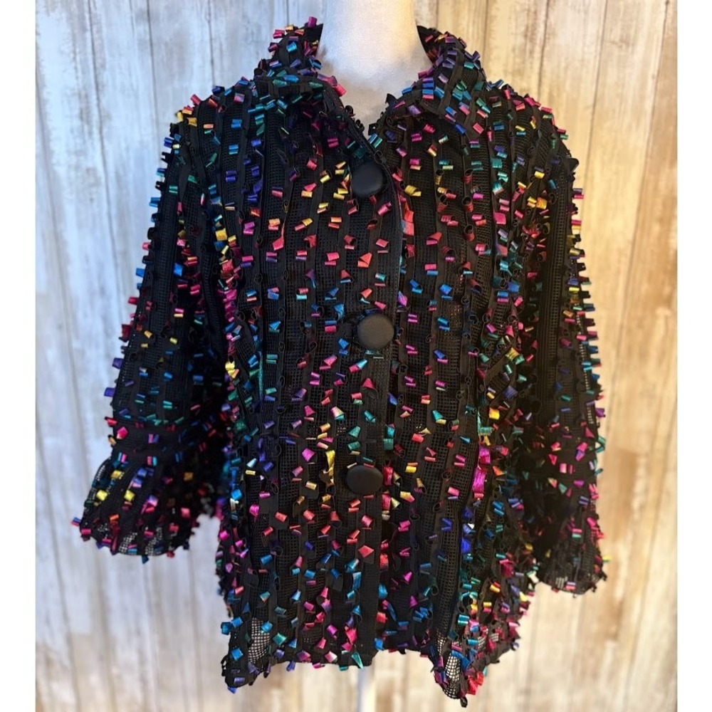 Draper's &‎ Damon's Ribbon Jacket Womens Medium Black Multi Excellent Mesh Bell